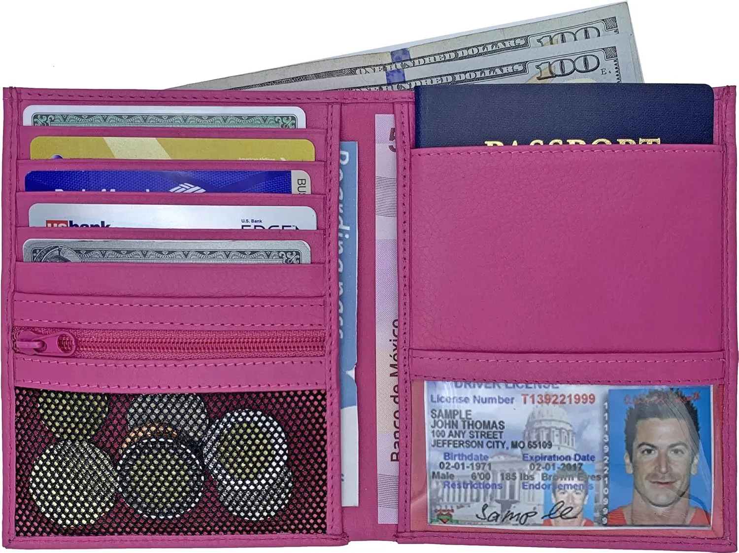 Hot Pink RFID Genuine Leather Passport Wallet