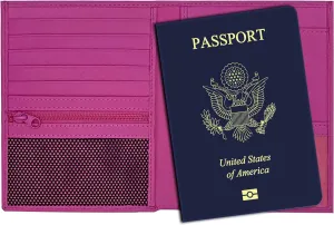 Hot Pink RFID Genuine Leather Passport Wallet
