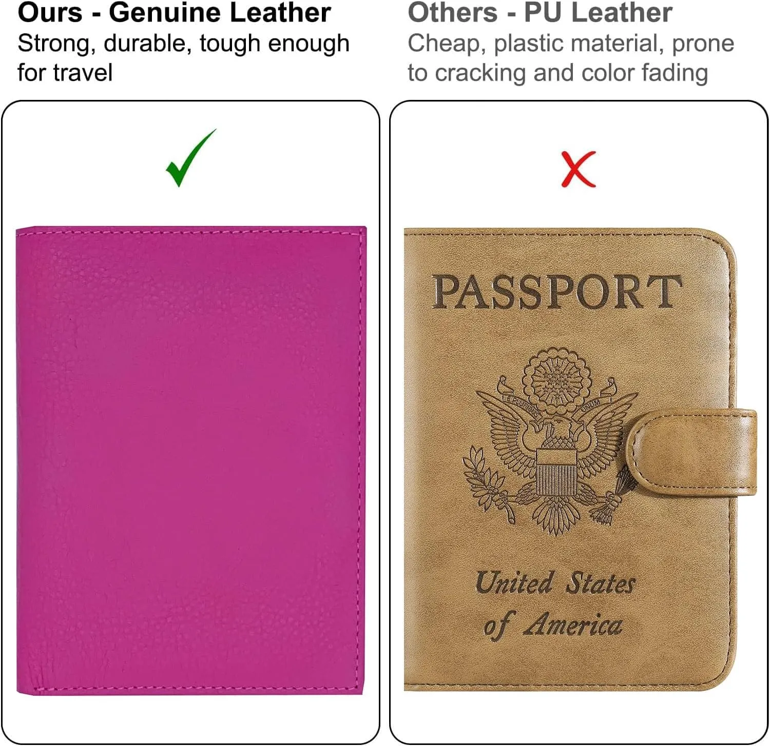 Hot Pink RFID Genuine Leather Passport Wallet