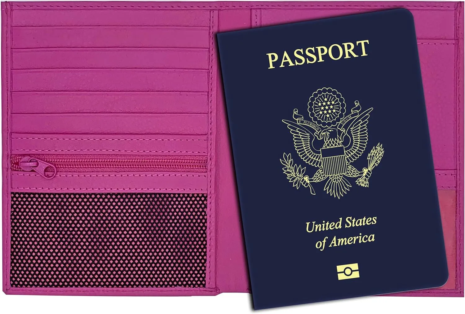 Hot Pink RFID Genuine Leather Passport Wallet