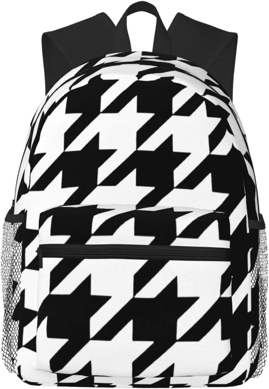 Houndstooth Black Laptop Backpack For Women Men,15.7 Inch Work Business Backpacks,Large Capacity Bag For Work