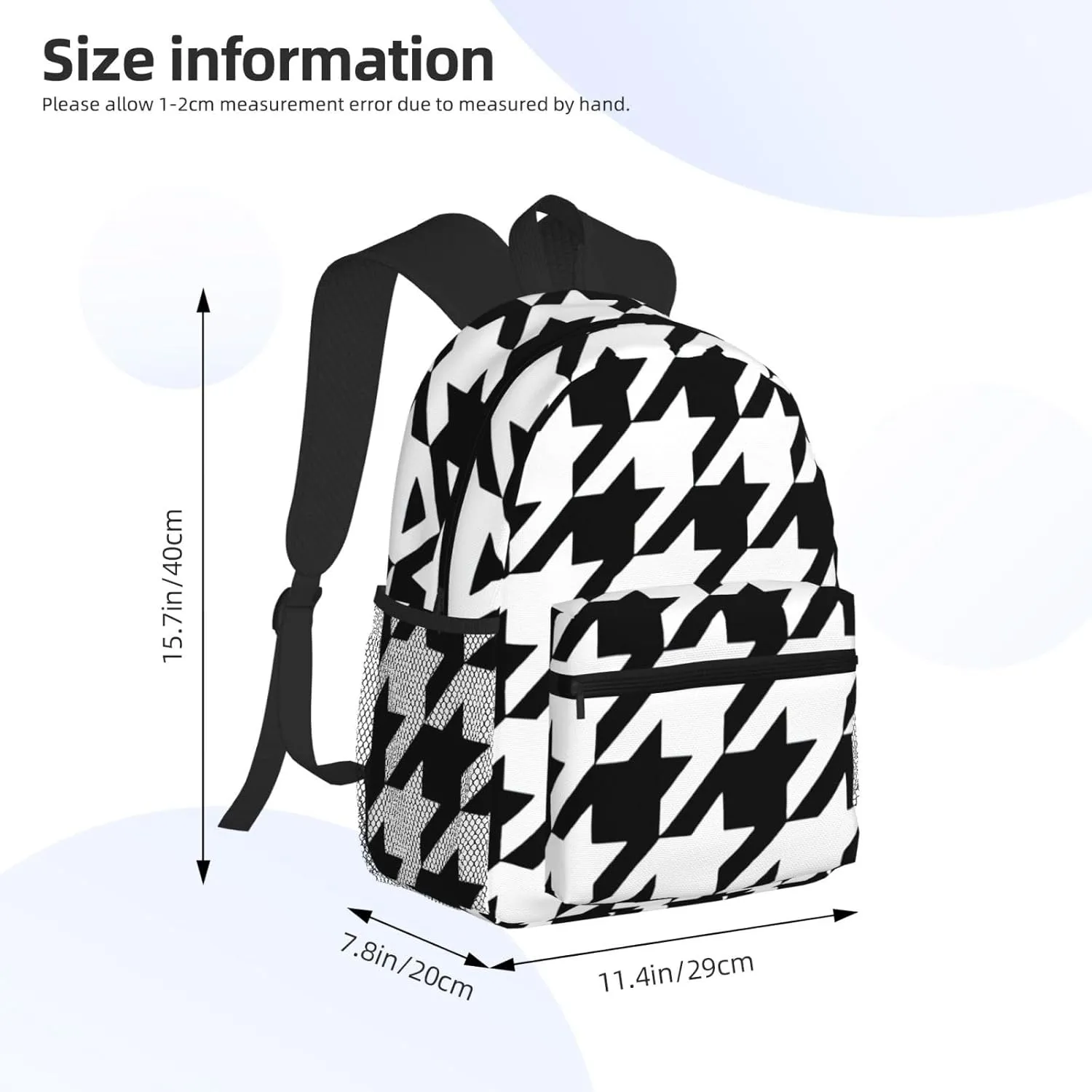 Houndstooth Black Laptop Backpack For Women Men,15.7 Inch Work Business Backpacks,Large Capacity Bag For Work