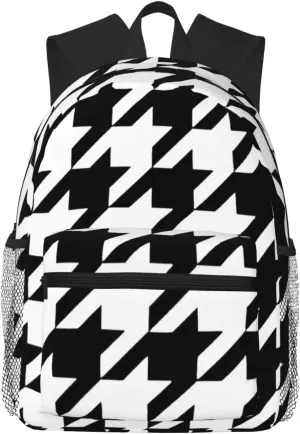 Houndstooth Black Laptop Backpack For Women Men,15.7 Inch Work Business Backpacks,Large Capacity Bag For Work