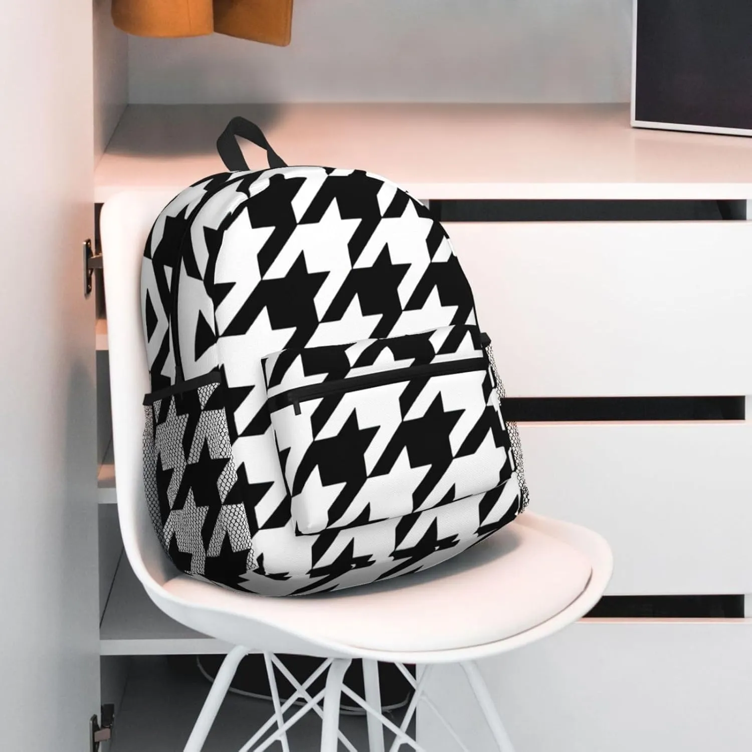 Houndstooth Black Laptop Backpack For Women Men,15.7 Inch Work Business Backpacks,Large Capacity Bag For Work