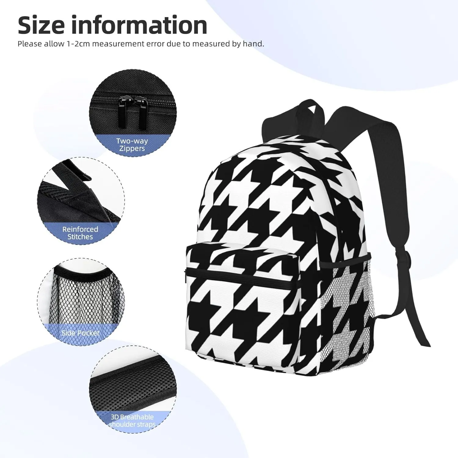 Houndstooth Black Laptop Backpack For Women Men,15.7 Inch Work Business Backpacks,Large Capacity Bag For Work