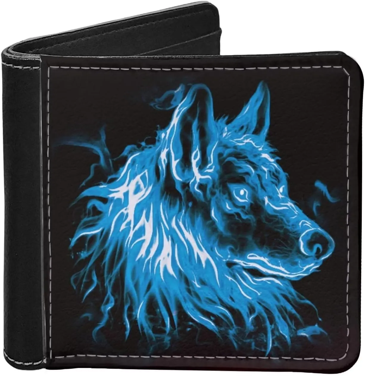 Ice Wolf Fire Wolf Bifold Wallet Gifts Purse for Boys Kids Gifts Wallet Card Holder Clutch Credit Card Case Money Clips Gifts Cool Wolf
