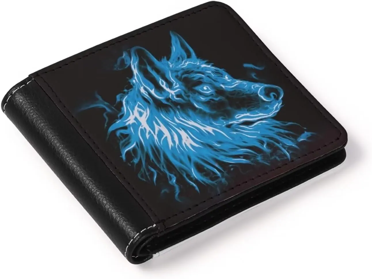 Ice Wolf Fire Wolf Bifold Wallet Gifts Purse for Boys Kids Gifts Wallet Card Holder Clutch Credit Card Case Money Clips Gifts Cool Wolf