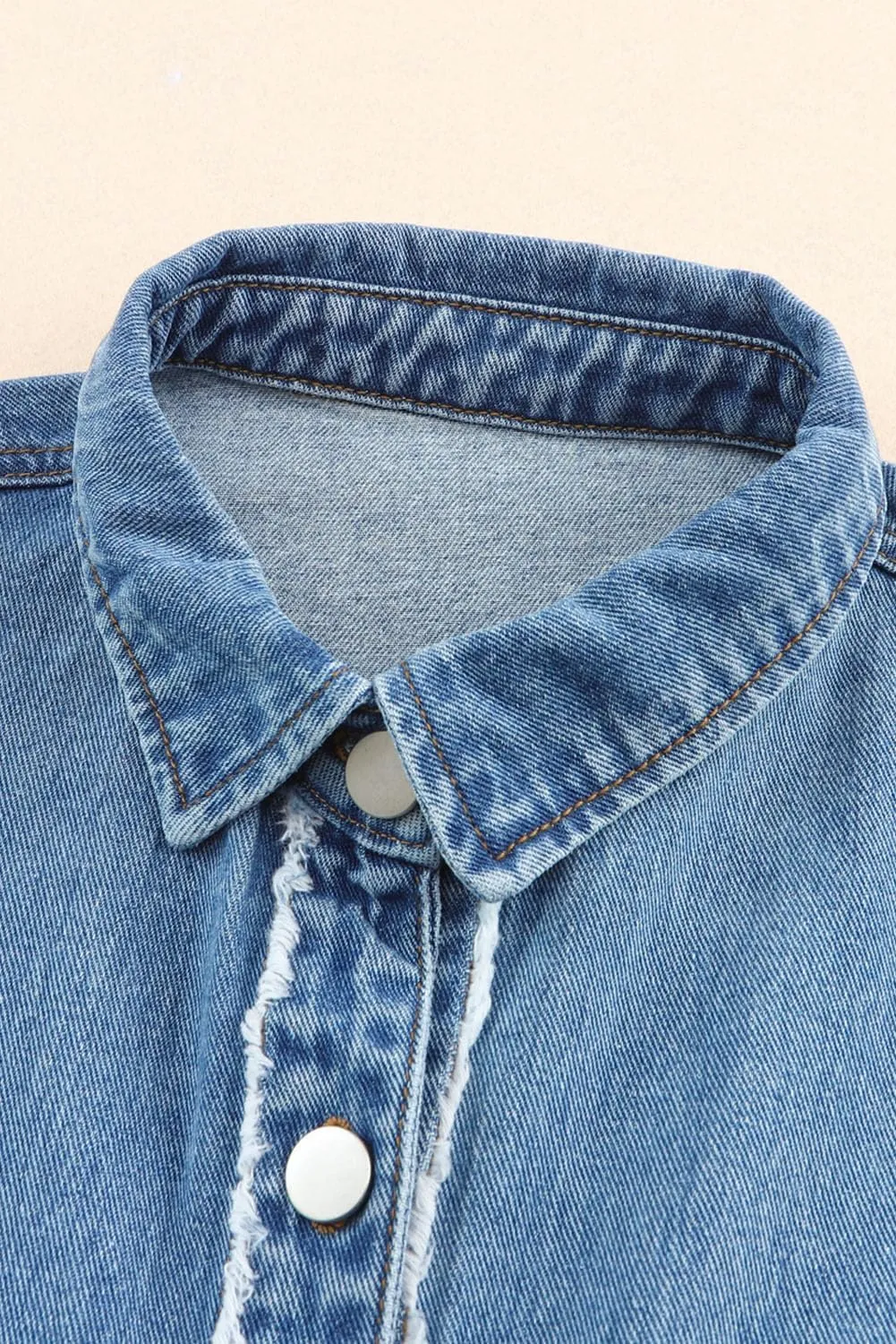 Irsutey Womens Color Block Button Down Denim Jacket Long Sleeve Boyfriend Jean Jacket Pocketed Shirred Coat Blouses