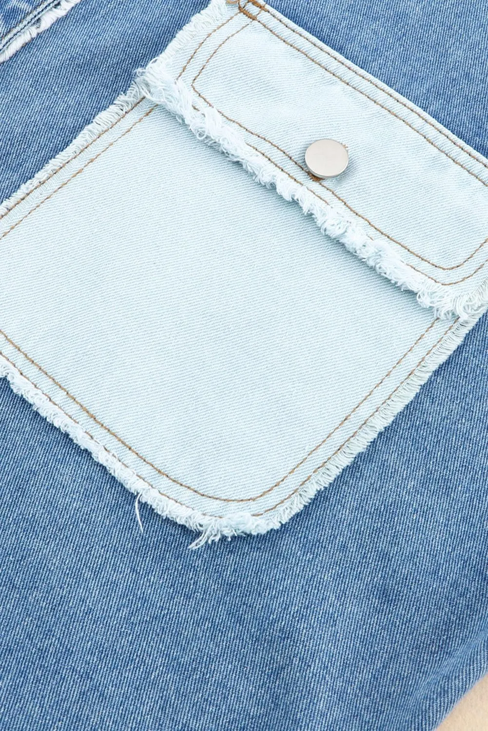 Irsutey Womens Color Block Button Down Denim Jacket Long Sleeve Boyfriend Jean Jacket Pocketed Shirred Coat Blouses