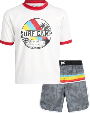 iXtreme Boys Rash Guard Set - 2 Piece UPF50  Sun Protection Quick Dry Short Sleeve Swim Shirt & Swim Trunks for Boys (12M-14)
