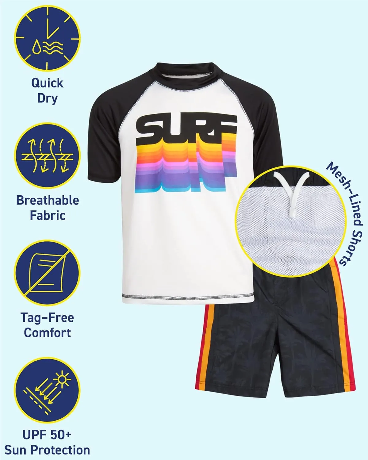 iXtreme Boys Rash Guard Set - 2 Piece UPF50  Sun Protection Quick Dry Short Sleeve Swim Shirt & Swim Trunks for Boys (12M-14)