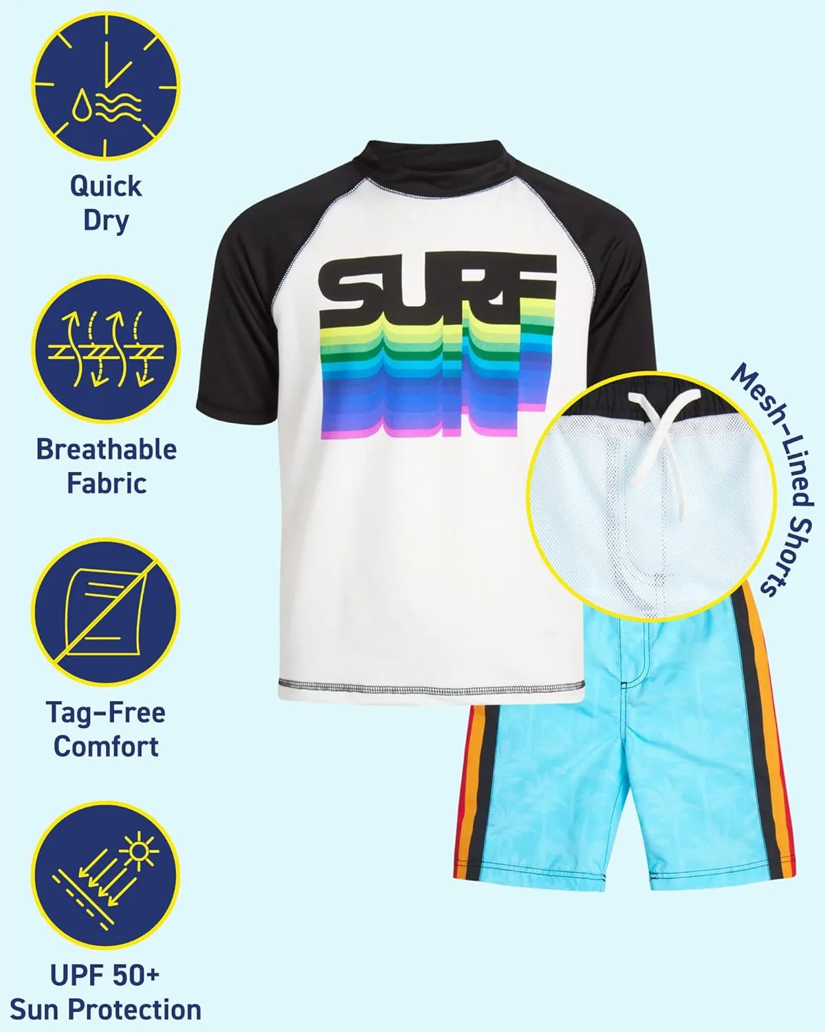 iXtreme Boys Rash Guard Set - 2 Piece UPF50  Sun Protection Quick Dry Short Sleeve Swim Shirt & Swim Trunks for Boys (12M-14)