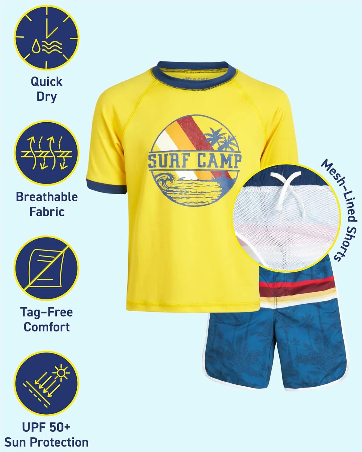 iXtreme Boys Rash Guard Set - 2 Piece UPF50  Sun Protection Quick Dry Short Sleeve Swim Shirt & Swim Trunks for Boys (12M-14)