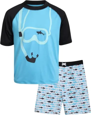 iXtreme Boys Rash Guard Set - 2 Piece UPF50  Sun Protection Quick Dry Short Sleeve Swim Shirt & Swim Trunks for Boys (12M-14)