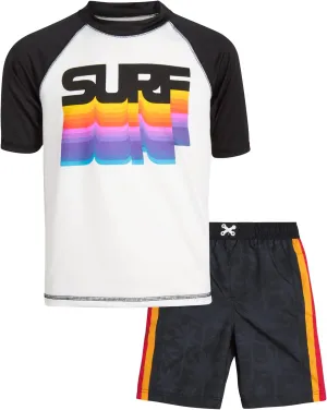 iXtreme Boys Rash Guard Set - 2 Piece UPF50  Sun Protection Quick Dry Short Sleeve Swim Shirt & Swim Trunks for Boys (12M-14)