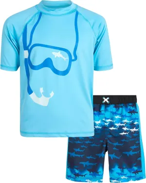 iXtreme Boys Rash Guard Set - 2 Piece UPF50  Sun Protection Quick Dry Short Sleeve Swim Shirt & Swim Trunks for Boys (12M-14)
