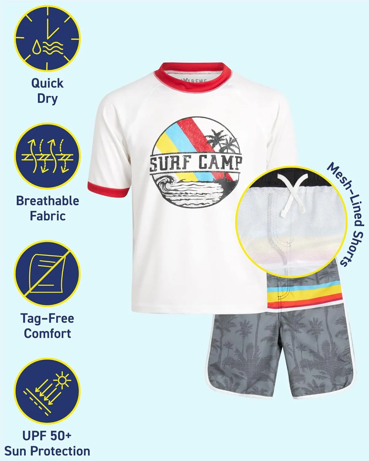 iXtreme Boys Rash Guard Set - 2 Piece UPF50  Sun Protection Quick Dry Short Sleeve Swim Shirt & Swim Trunks for Boys (12M-14)