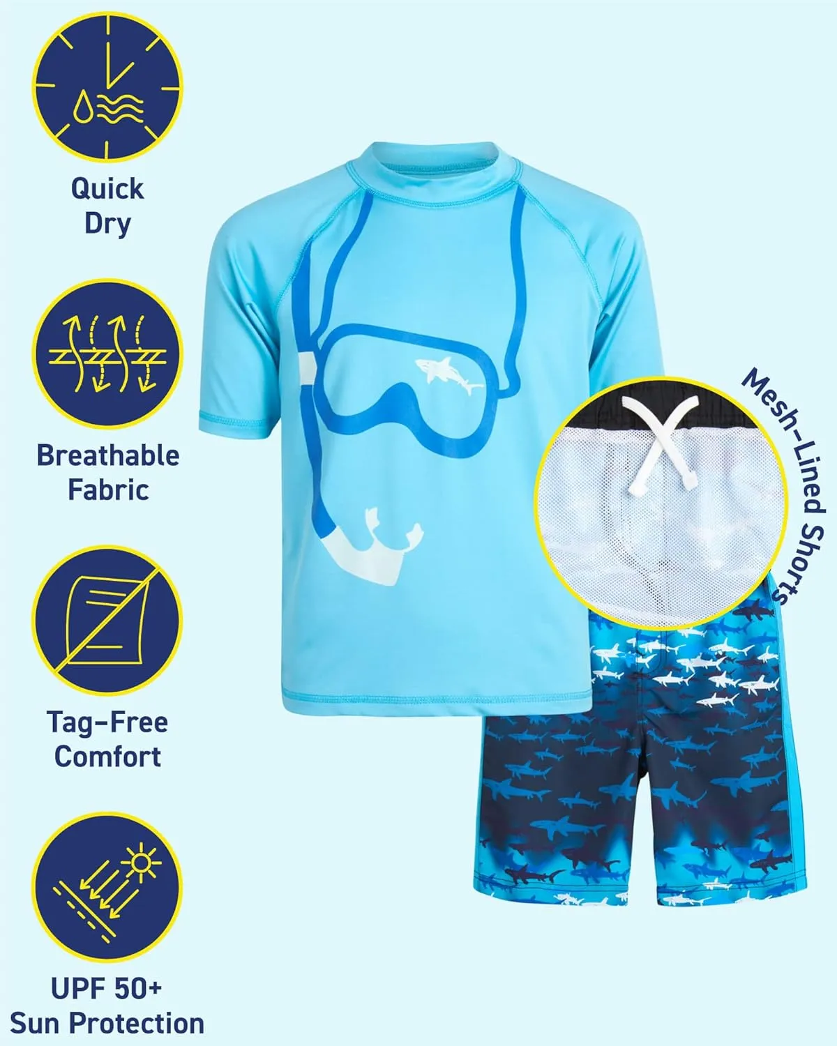 iXtreme Boys Rash Guard Set - 2 Piece UPF50  Sun Protection Quick Dry Short Sleeve Swim Shirt & Swim Trunks for Boys (12M-14)