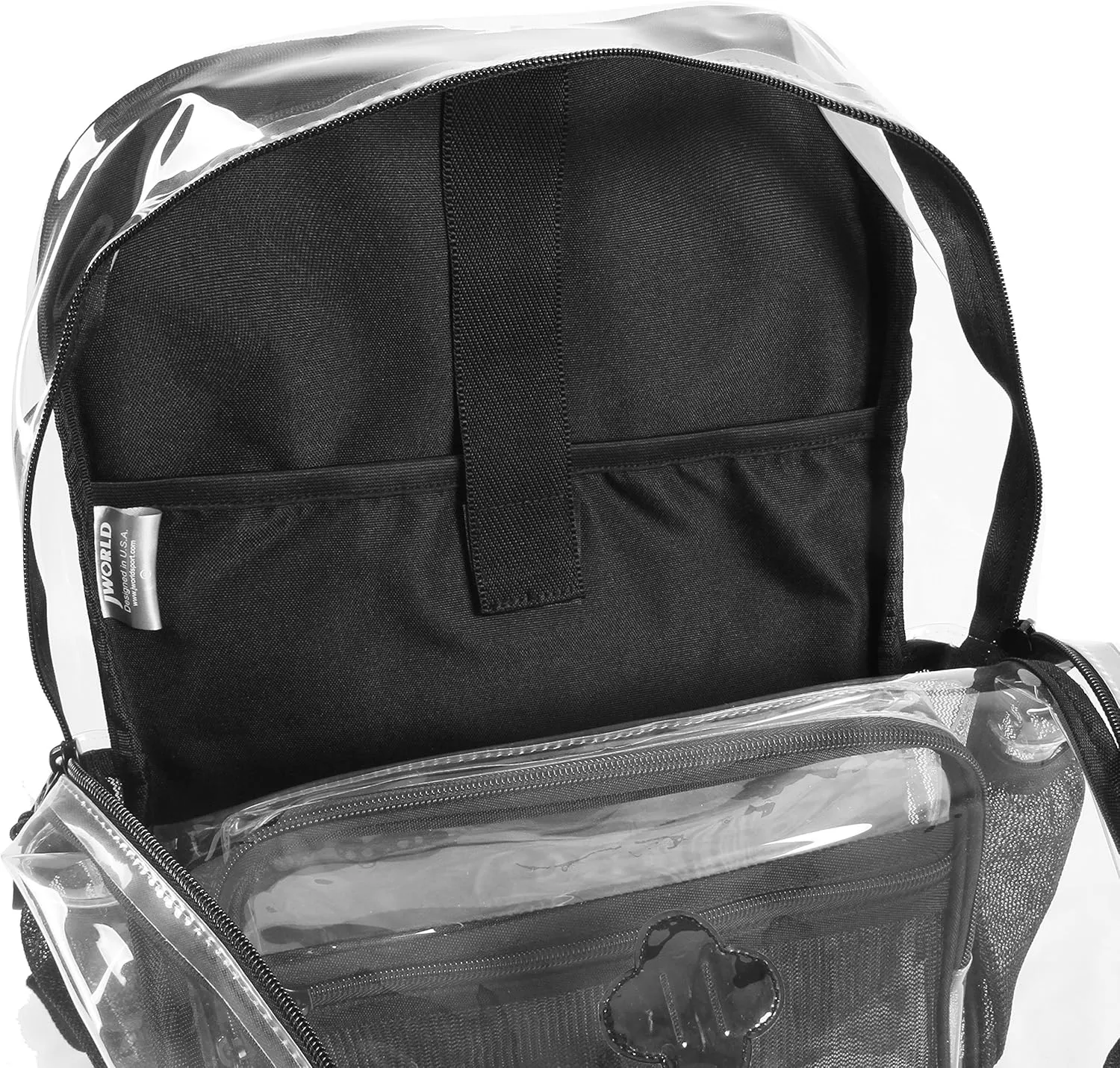 J World New York Heavy-Duty Clear Backpack. Large Transparent See Through TPU Laptop Bookbag, Black, One Size