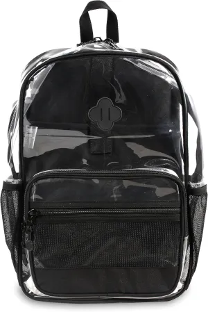 J World New York Heavy-Duty Clear Backpack. Large Transparent See Through TPU Laptop Bookbag, Black, One Size