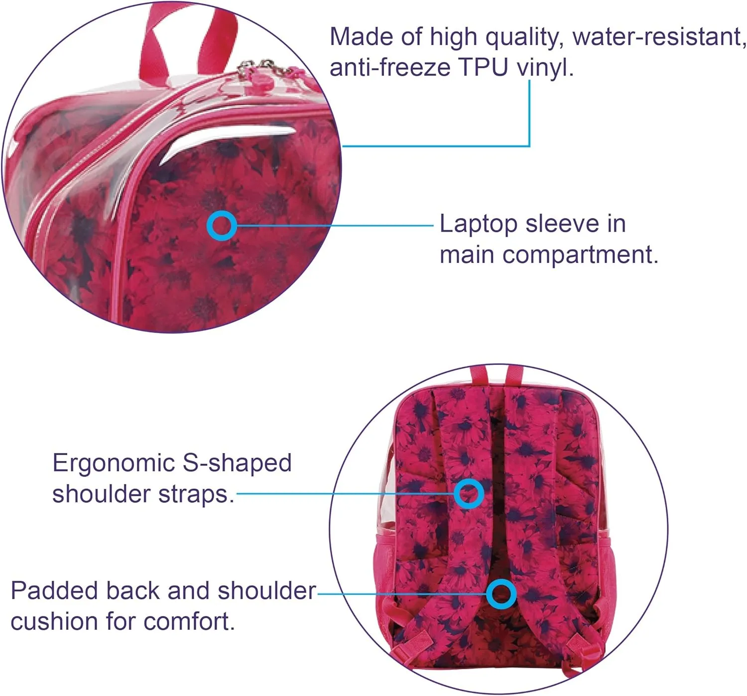 J World New York Heavy-Duty Clear Backpack. Large Transparent See Through TPU Laptop Bookbag, Script, One Size