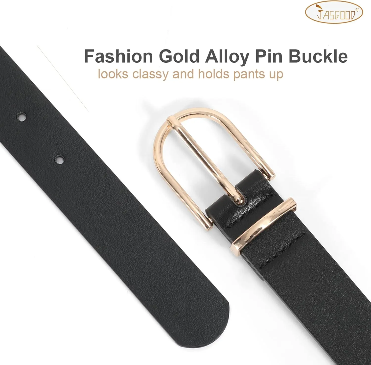 JASGOOD Womens Leather Belts for Jeans Pants Fashion Ladies Belt with Gold Buckle