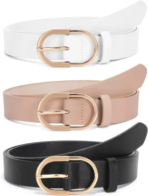 JASGOOD Womens Leather Belts for Jeans Pants Fashion Ladies Belt with Gold Buckle