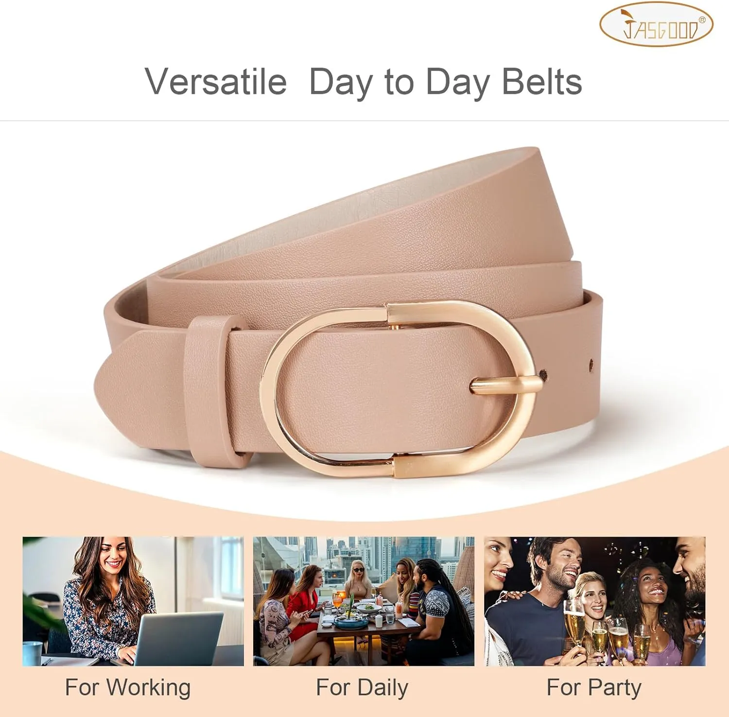 JASGOOD Womens Leather Belts for Jeans Pants Fashion Ladies Belt with Gold Buckle