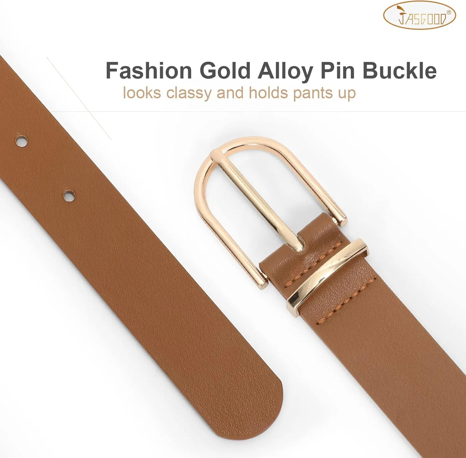 JASGOOD Womens Leather Belts for Jeans Pants Fashion Ladies Belt with Gold Buckle