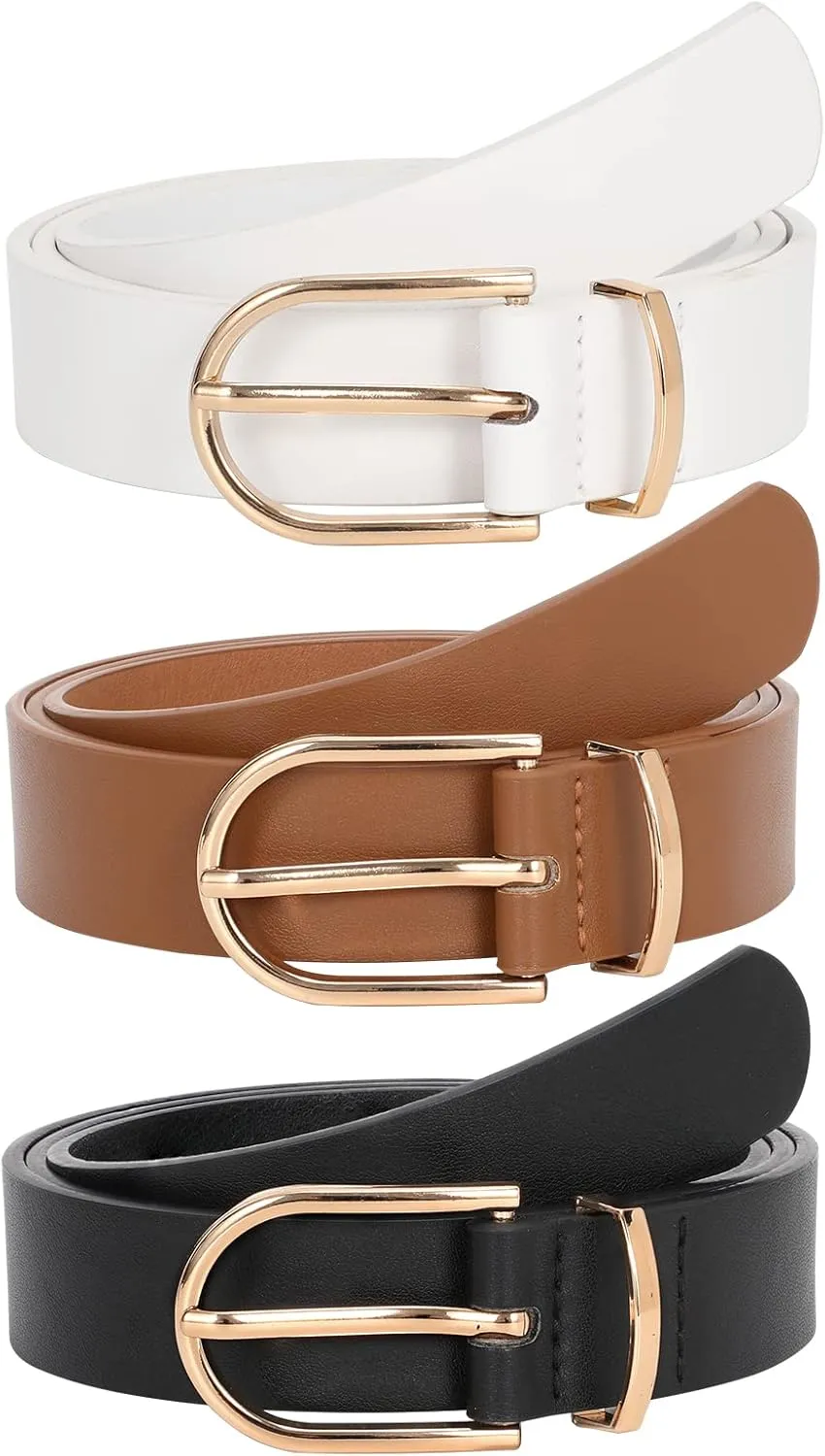 JASGOOD Womens Leather Belts for Jeans Pants Fashion Ladies Belt with Gold Buckle