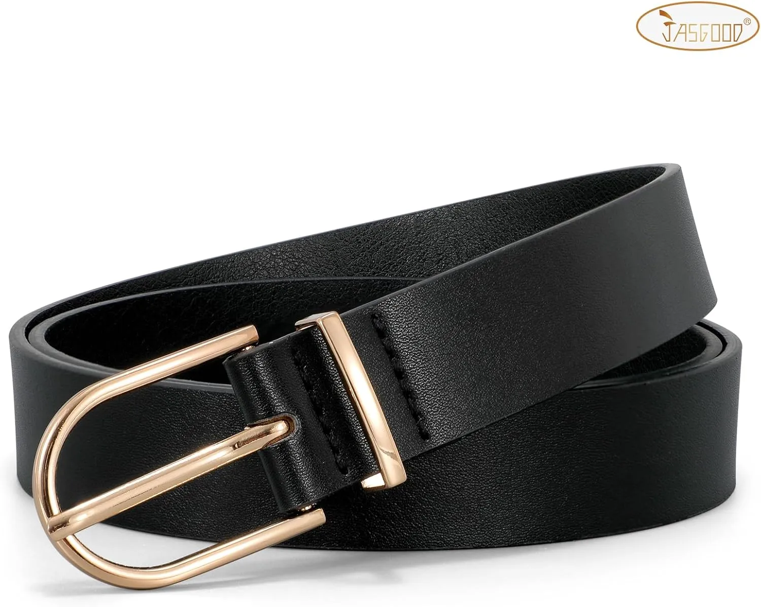 JASGOOD Womens Leather Belts for Jeans Pants Fashion Ladies Belt with Gold Buckle