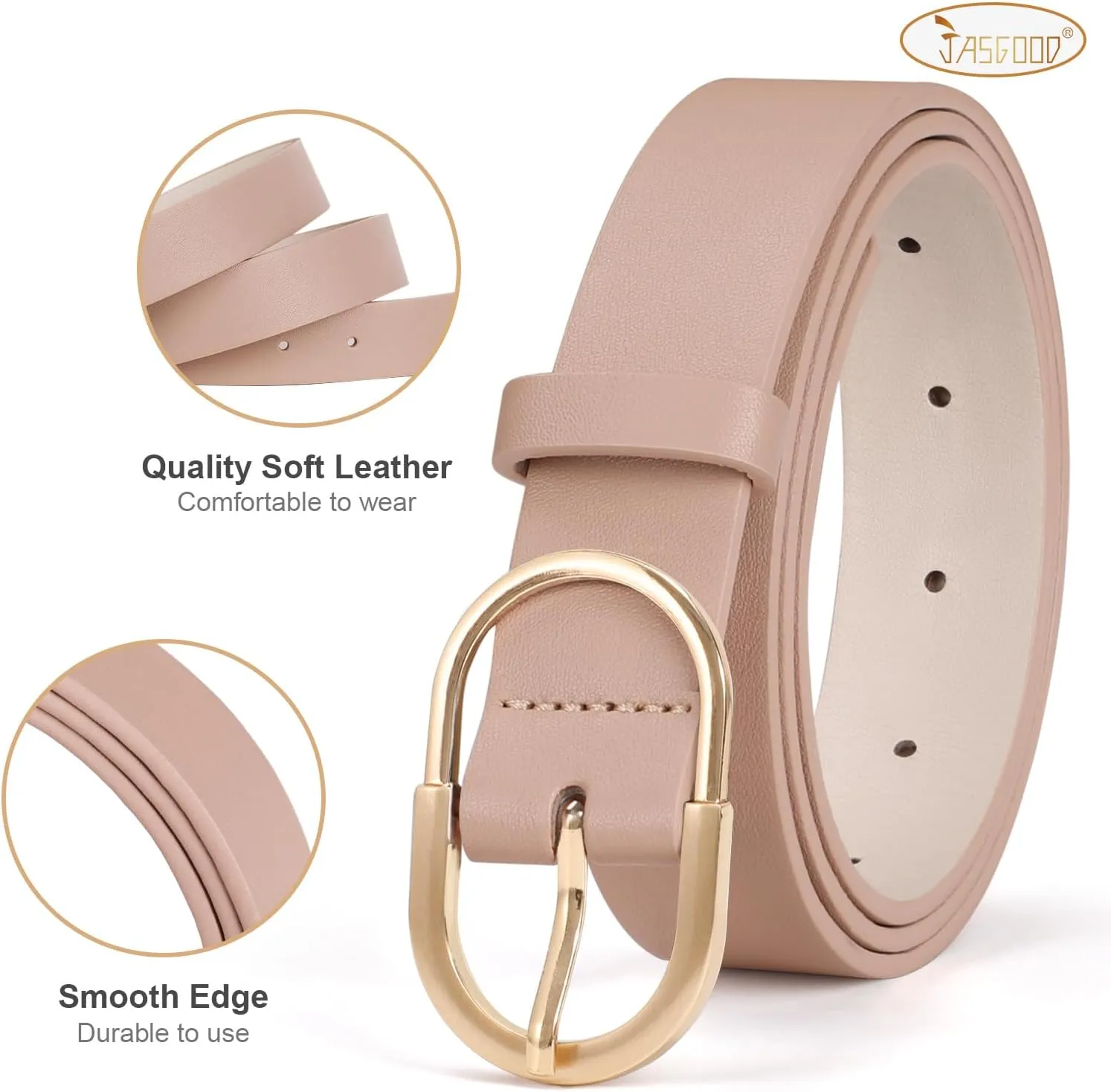 JASGOOD Womens Leather Belts for Jeans Pants Fashion Ladies Belt with Gold Buckle