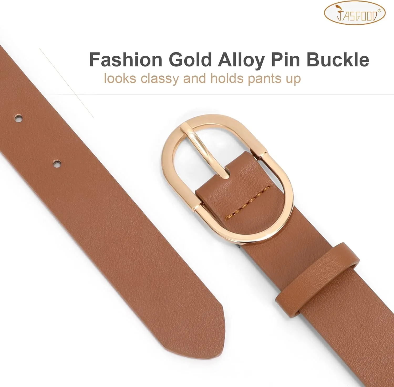 JASGOOD Womens Leather Belts for Jeans Pants Fashion Ladies Belt with Gold Buckle