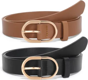 JASGOOD Womens Leather Belts for Jeans Pants Fashion Ladies Belt with Gold Buckle