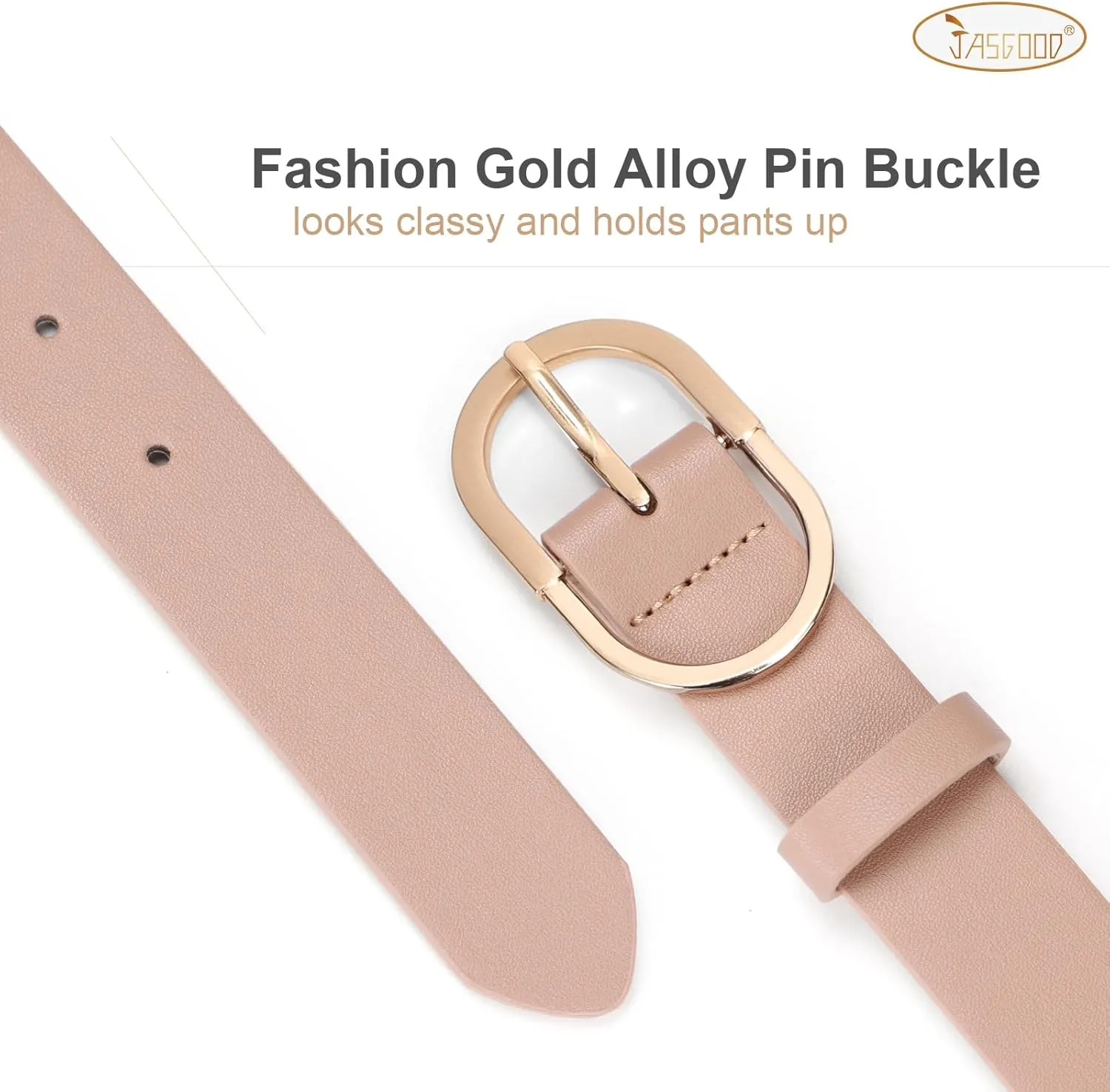 JASGOOD Womens Leather Belts for Jeans Pants Fashion Ladies Belt with Gold Buckle
