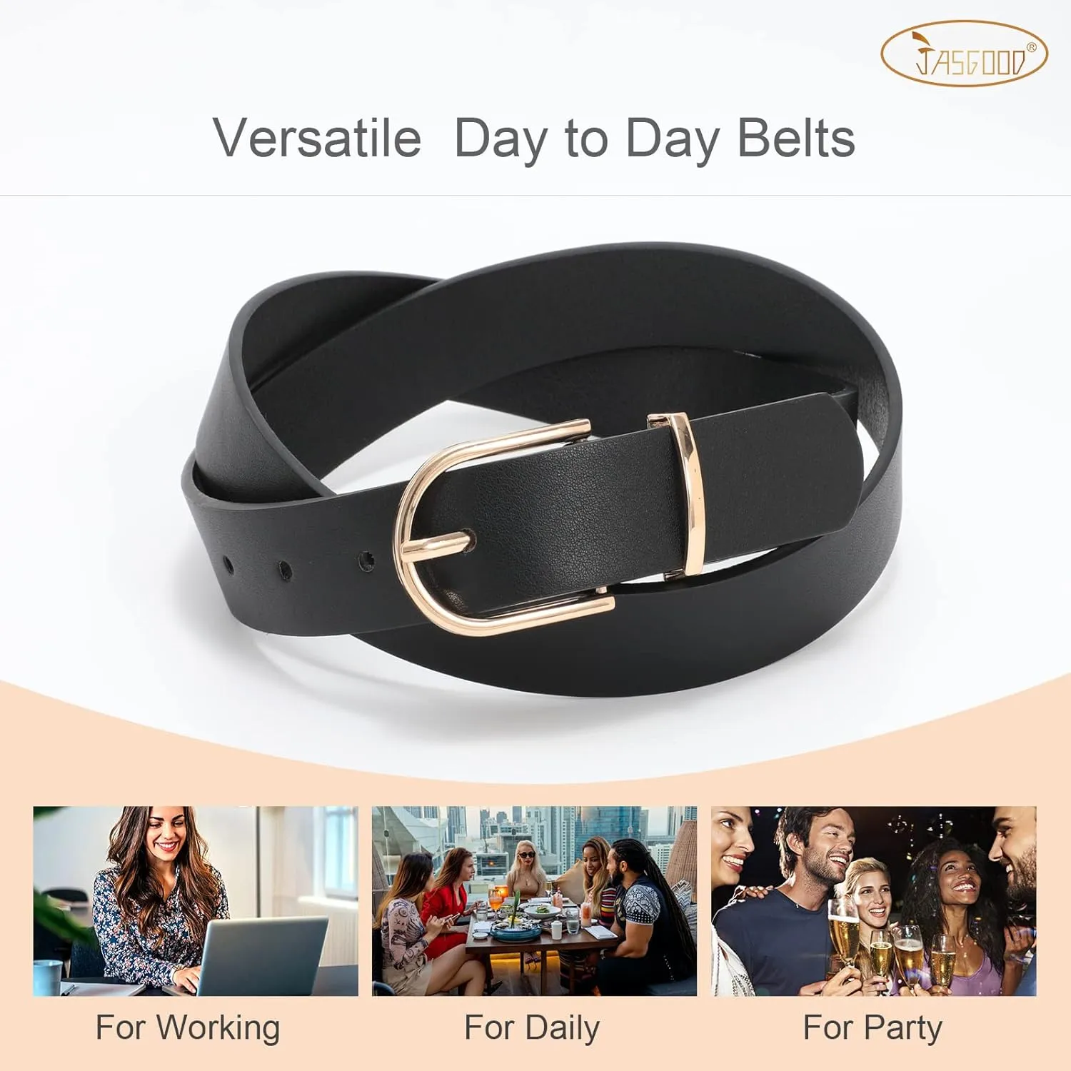 JASGOOD Womens Leather Belts for Jeans Pants Fashion Ladies Belt with Gold Buckle