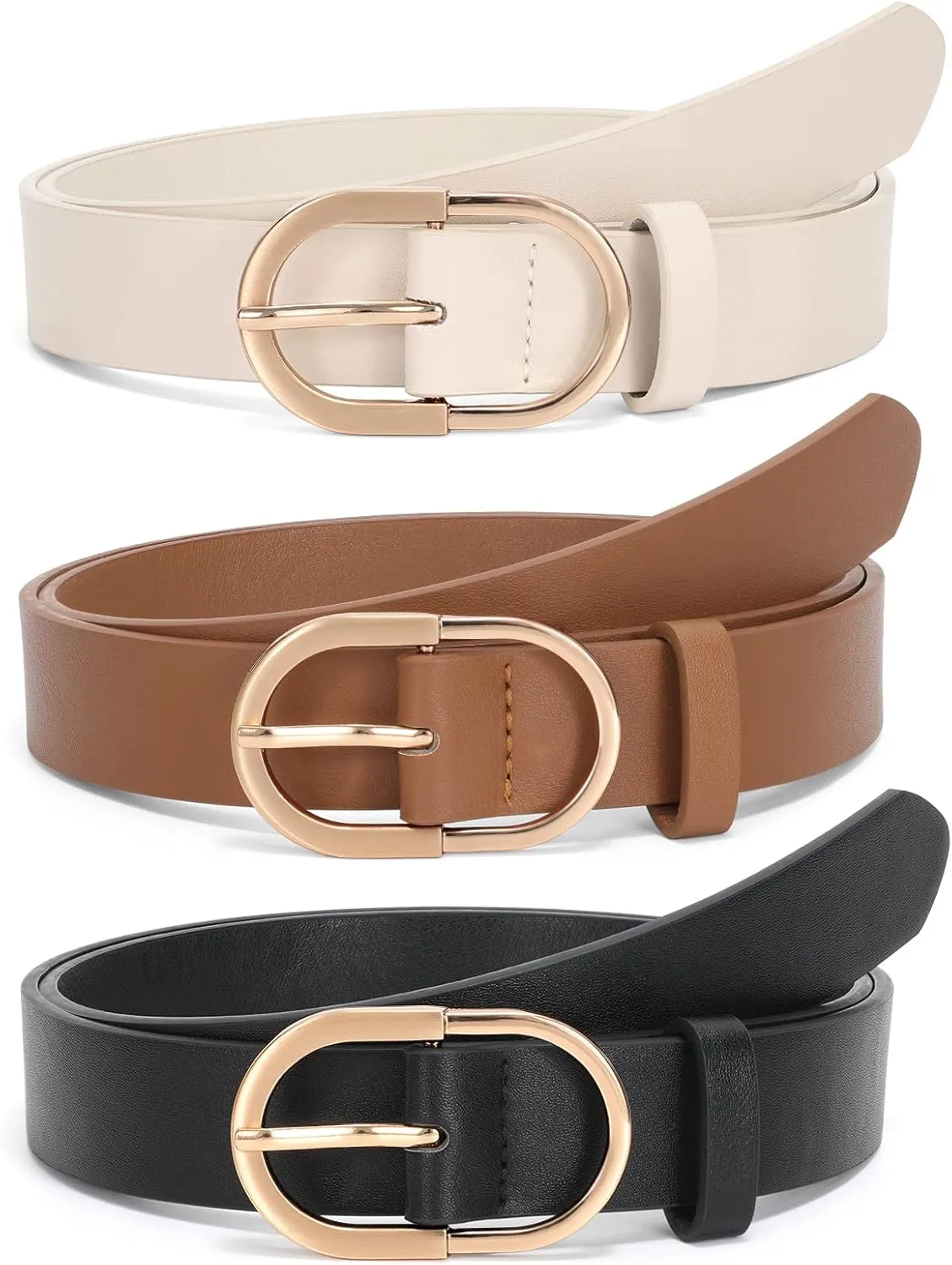 JASGOOD Womens Leather Belts for Jeans Pants Fashion Ladies Belt with Gold Buckle