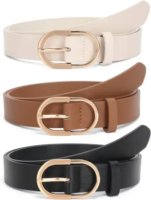 JASGOOD Womens Leather Belts for Jeans Pants Fashion Ladies Belt with Gold Buckle