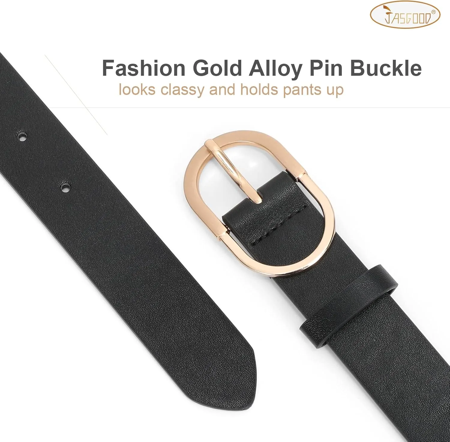 JASGOOD Womens Leather Belts for Jeans Pants Fashion Ladies Belt with Gold Buckle