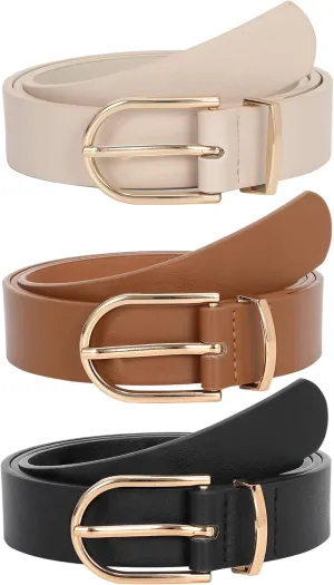 JASGOOD Womens Leather Belts for Jeans Pants Fashion Ladies Belt with Gold Buckle