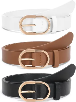 JASGOOD Womens Leather Belts for Jeans Pants Fashion Ladies Belt with Gold Buckle