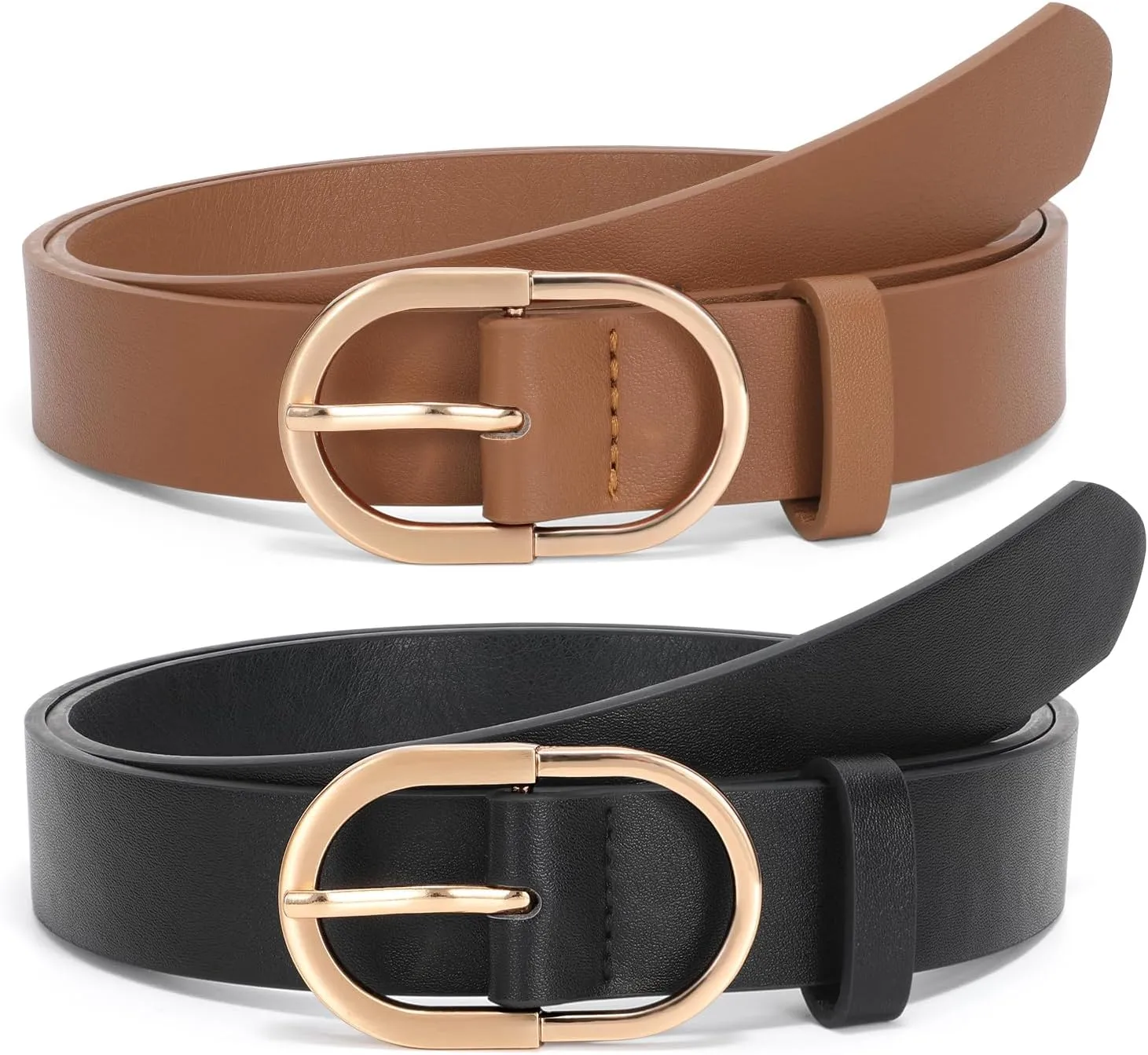 JASGOOD Womens Leather Belts for Jeans Pants Fashion Ladies Belt with Gold Buckle