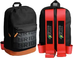 JDM Bride Racing Laptop Travel Backpack Brown Bottom with Adjustable Harness Straps (JDM-Red Strap)