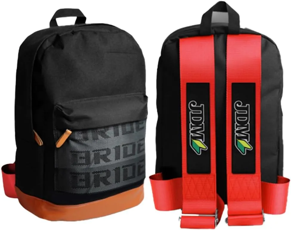 JDM Bride Racing Laptop Travel Backpack Brown Bottom with Adjustable Harness Straps (JDM-Red Strap)