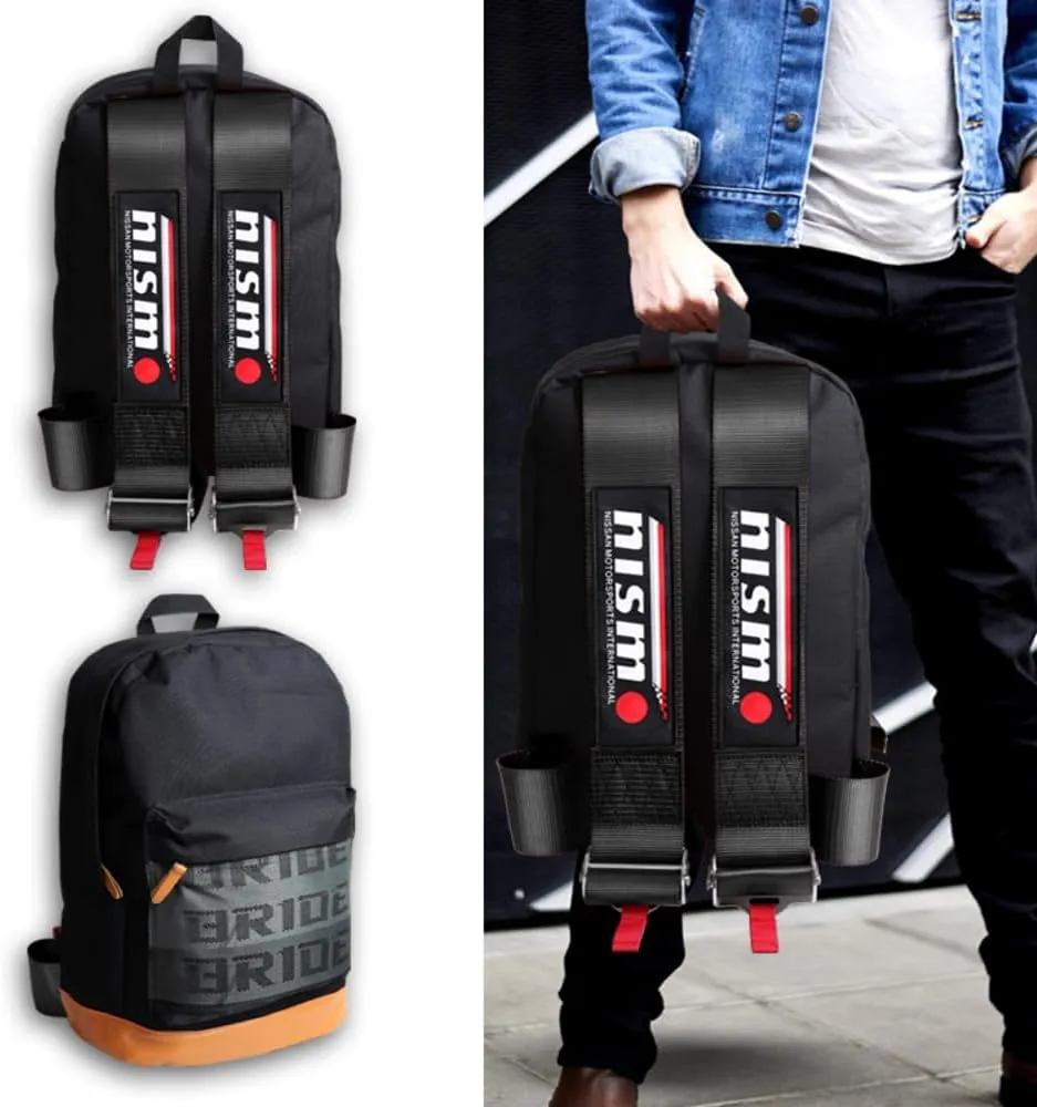 JDM Bride Racing Laptop Travel Backpack Brown Bottom with Adjustable Harness Straps (NIS-BK)