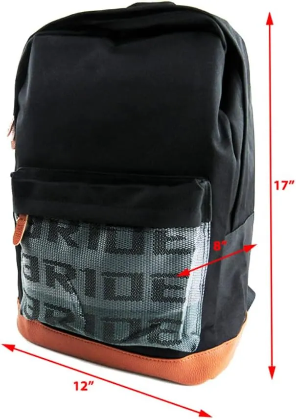 JDM Bride Recaro Racing Laptop Travel Backpack Brown Bottom with Adjustable Harness Straps (Bride - Black TAK Strap)