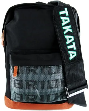 JDM Bride Recaro Racing Laptop Travel Backpack Brown Bottom with Adjustable Harness Straps (Bride - Black TAK Strap)