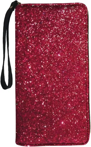 Jeiento Red Bling Wallets Leather Purse Coin Pocket Money Phone Clips Clutch Handbag for Teen Girl Women