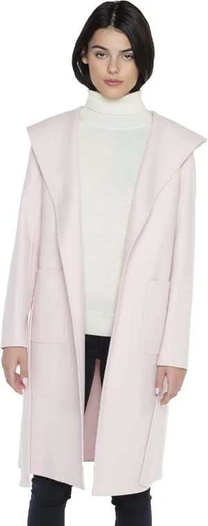 JENNIE LIU Women's Cashmere Wool Double Face Hooded Trench Coat with Belt