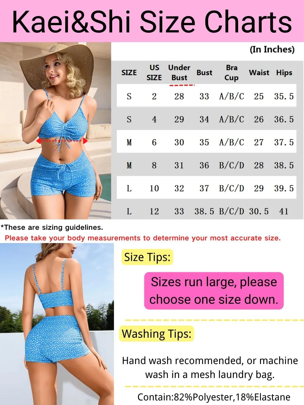 Kaei&Shi Boy Short Bikini Sets for Women,Modest Two Piece High Waisted Shorts Bikinis,Cute Floral Ruched Boyshort Swimsuits